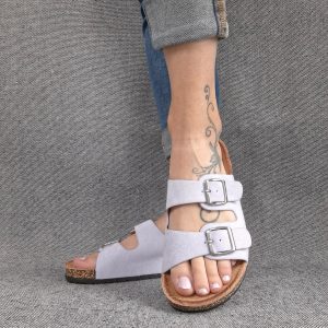 Chaussures sandales violet parme clair à doubles lanières avec boucles métalliques style Birk