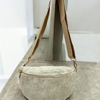 Sac en banane en tissu texturé beige