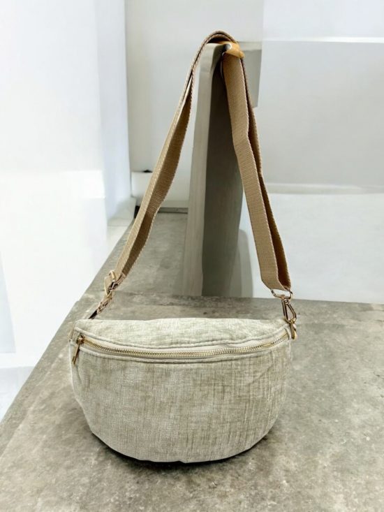 Sac en banane en tissu texturé beige