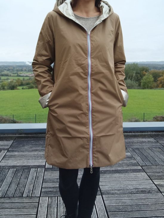 Laura Jo - Imperméable réversible long mi-saison garnissage ouate camel / doré