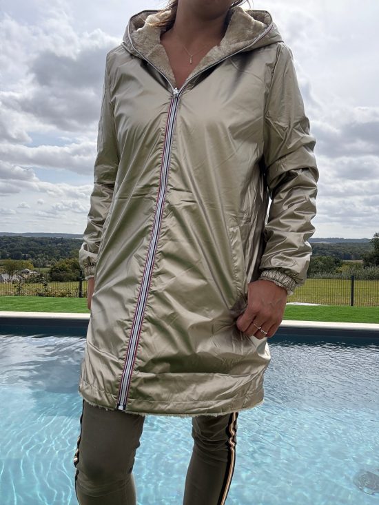 New Lolo - Manteau long doré réversible imperméable fourré fausse fourrure