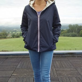 Laura Jo - Imperméable réversible court garnissage ouate mi-saison bleu Marine / doré