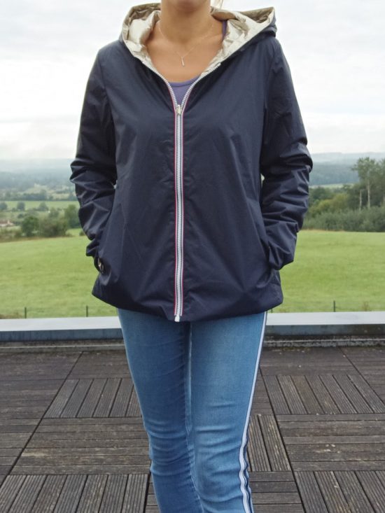 Laura Jo - Imperméable réversible court garnissage ouate mi-saison bleu Marine / doré