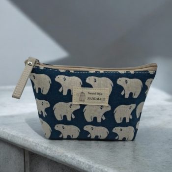 Trousse en coton motif ours polaires blancs sur fond bleu