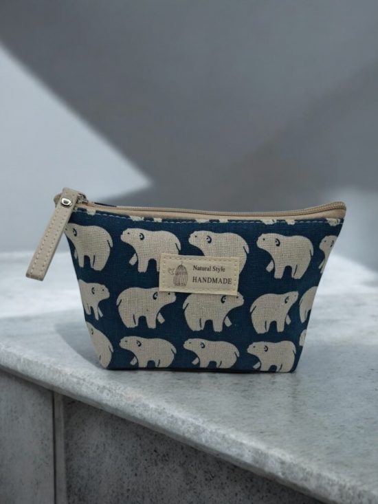 Trousse en coton motif ours polaires blancs sur fond bleu