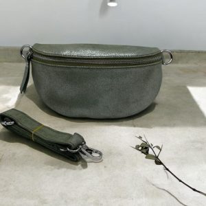 Sac banane cuir kaki irisé petit format