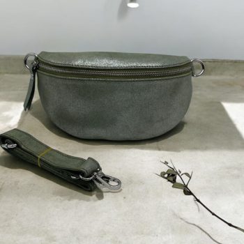 Sac banane cuir kaki irisé petit format