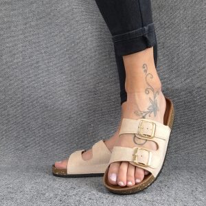 Chaussures sandales type Birk beige clair 2 brides