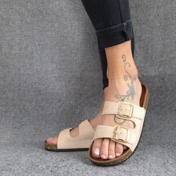 Chaussures sandales type Birk beige clair 2 brides