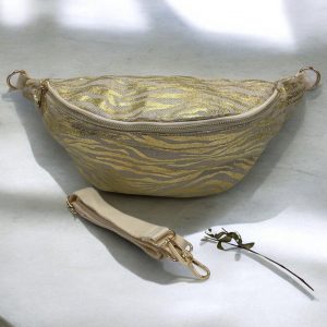 Sac banane XL tissu motif zebre doré beige