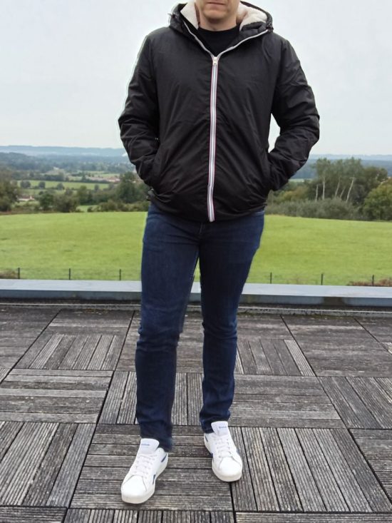 Laura Jo - Manteau imperméable noir HOMME fourré court, doublé en sherpa blanc