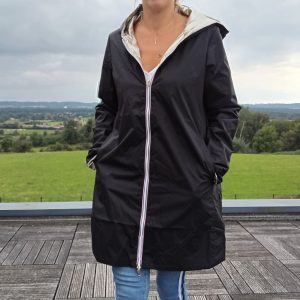 Laura Jo - Imperméable réversible long mi-saison garnissage ouate couleur noir / doré - Curvy