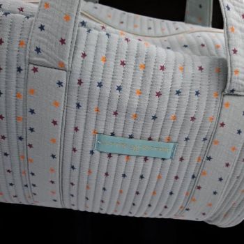 Sac week end de voyage polochon coton matelassé vert d’eau étoiles multicolores