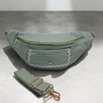 Sac banane en coton motif vichy vert et blanc 2 poches