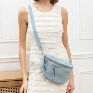 Sac banane en tissu jeans bleu clair 2 poches