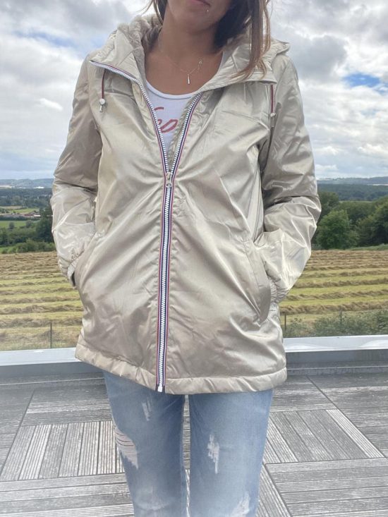 Laura Jo - Imperméable mi long doublé en fausse fourrure cordon tricolore couleur doré