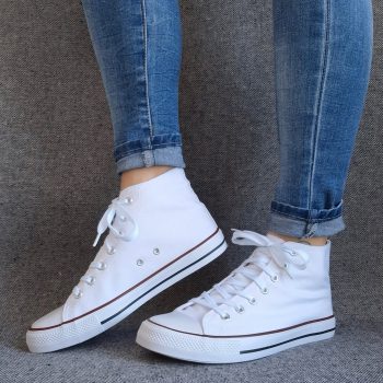 Chaussures baskets hautes toile blanche style converse