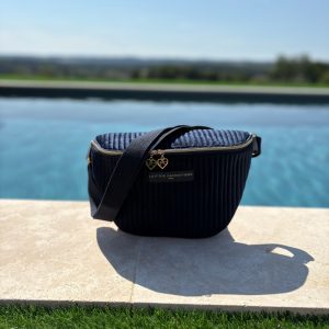 Sac banane en velours côtelé bleu marine  “La P’tite cachottière”