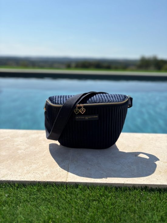 Sac banane en velours côtelé bleu marine  “La P’tite cachottière”