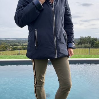 Melya Melody - Manteau court bleu marine réversible et imperméable matelassé bleu marine brillant