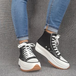 Chaussures baskets haute plate-forme toile noir et blanc