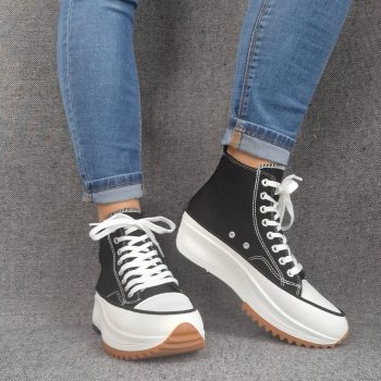 Chaussures baskets haute plate-forme toile noir et blanc