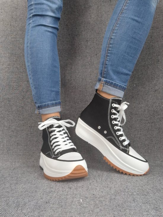 Chaussures baskets haute plate-forme toile noir et blanc
