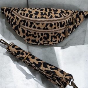 Sac banane en tissu à motif léopard camel 2 poches