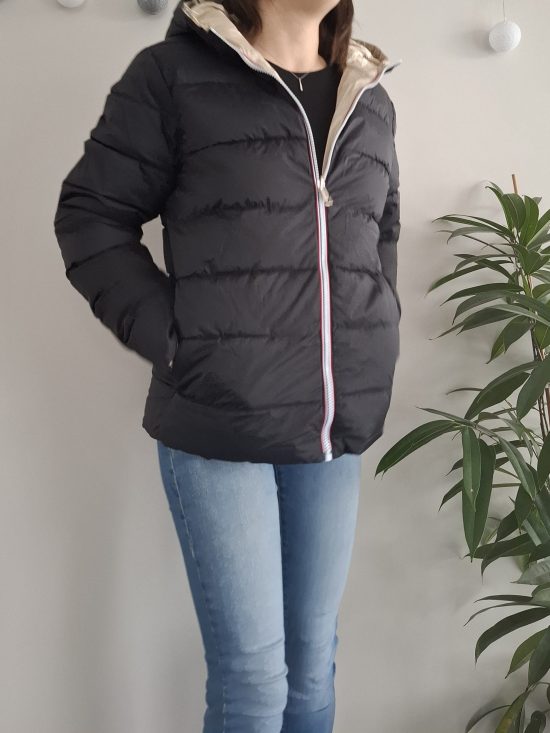 Doudoune manteau imperméable court réversible matelassé noir doré