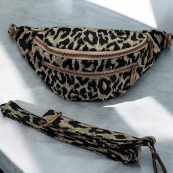 Sac banane en tissu à motif léopard vert 2 poches