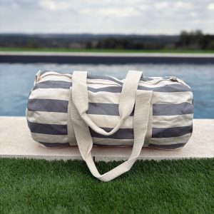 Sac polochon en coton rayé gris et blanc