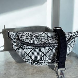 Sac banane effet tissu tressé noir et blanc