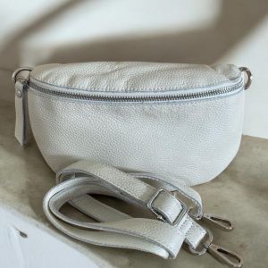 Sac banane en cuir mat italien couleur blanc écru