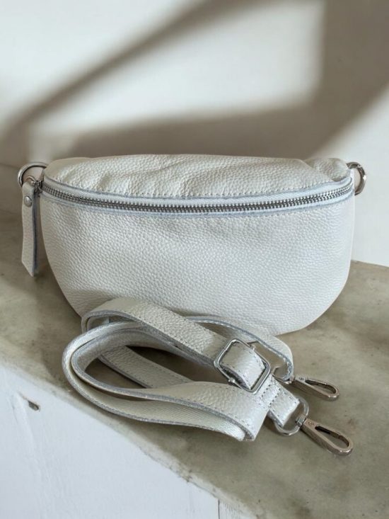Sac banane en cuir mat italien couleur blanc écru