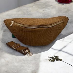 Sac banane velours cotelé camel