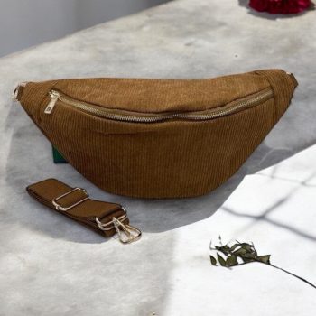 Sac banane velours cotelé camel