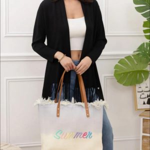 Sac cabas beige clair et bleu clair porté épaule dégradé avec inscription Summer