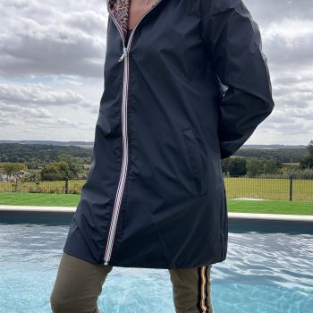 New Lolo - Imperméable réversible long sans garnissage ouate couleur bleu marine/léopard