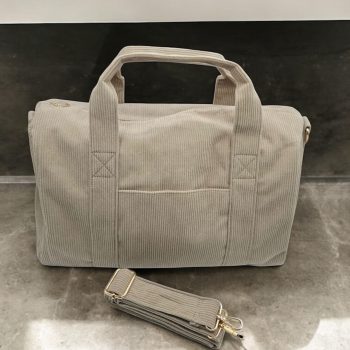 Sac week-end polochon beige effet velours cotelé avec sangle unie