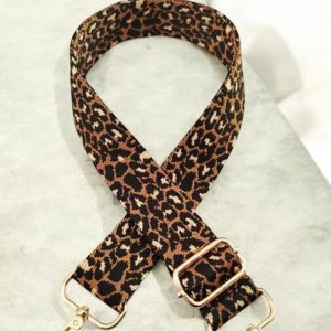 Bandoulière sangle large léopard marron et noir mousquetons dorés