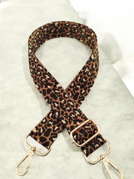 Bandoulière sangle large léopard marron et noir mousquetons dorés