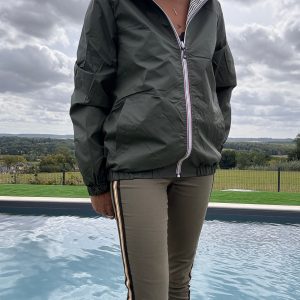 New Lolo - Manteau court mi fesses imperméable réversible kaki capuche intérieur marin kaki blanc