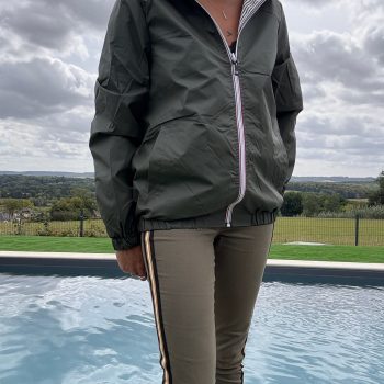 New Lolo - Manteau court mi fesses imperméable réversible kaki capuche intérieur marin kaki blanc - Curvy