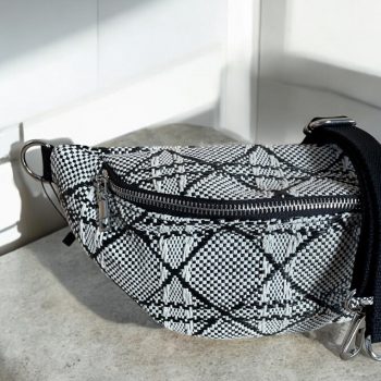 Sac banane effet tissu tressé noir et blanc