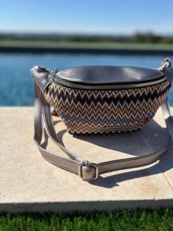 Sac banane simili cuir et tissu argenté – Image 5