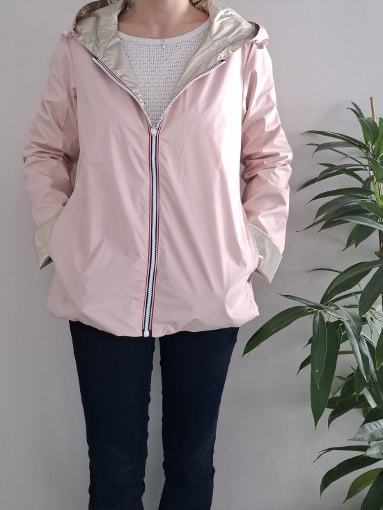 Laura Jo - Imperméable réversible court sans garnissage ouate couleur rose nude/doré