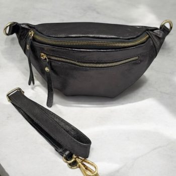 Sac banane en cuir irisé gris 2 poches