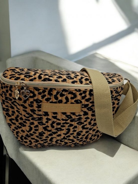 Sac banane en velours côtelé léopard camel noir « La Ptite cachottière »