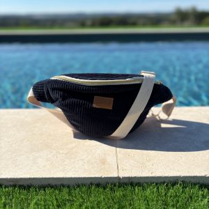 Sac banane velours cotelé bleu marine intérieur coton fait main