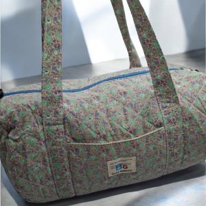 Sac polochon en coton matelassé motifs liberty vert et parme